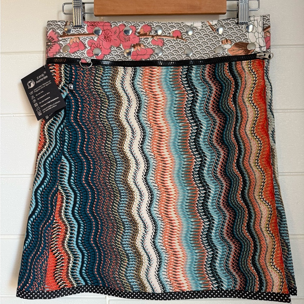 Retro Multiple Size ZAND AMSTERDAM Reversible Snap Waist Zip Groovy Skirt NEW
